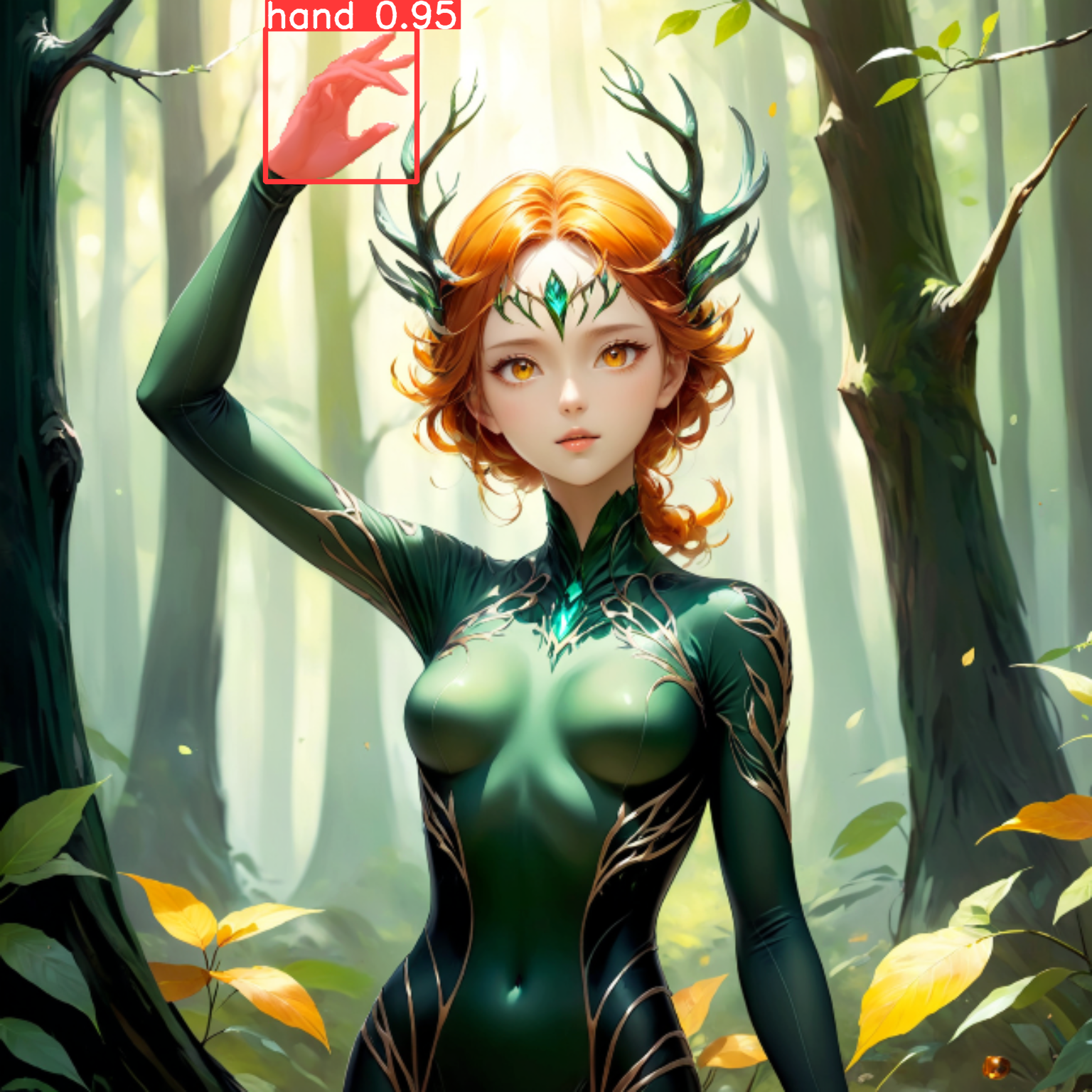 ethereal fantasy concept art of beautiful forest woman,bodysuit,upper body,hand up,Amber eyes,. magnificent,