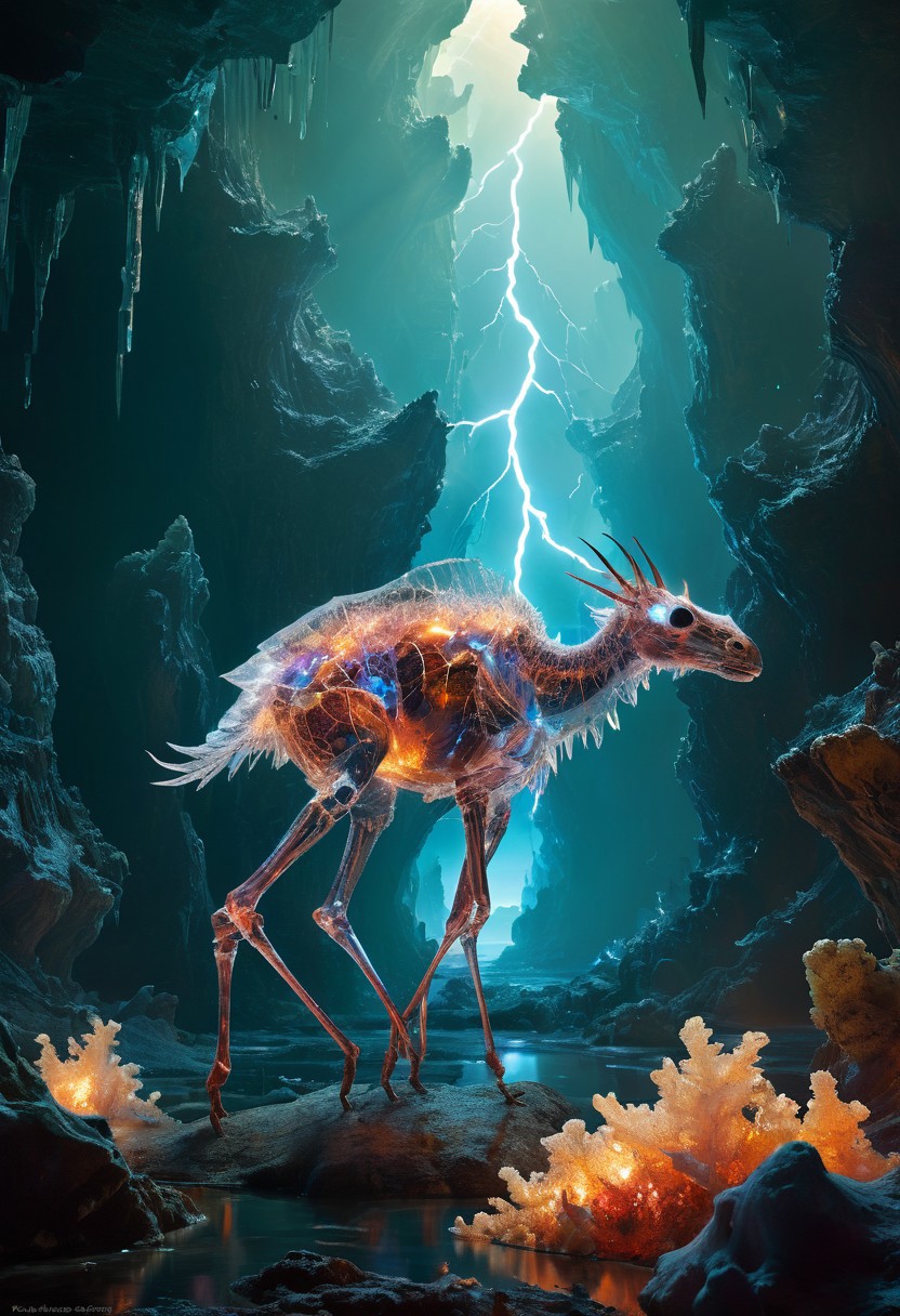 white desert oasis, salty earth, hyper detailed,  rusty, striking, animalistic, bite-sized, by Floris van Schooten  and by richard avedon, famous artwork inspired by (beeple:1.3) and (cliff nielsen:1.4), crystalline, fractal art, fantasy style, this peculiar life form, the "inquisitive plerkblortz" hides in the gnarling dense crystal jungles of the puffalorpled exoplanet "gazorpazorp secundus", covered in a metallic exoskeleton it ambushes its prey with (long crystalline appendages:1.4), dark, shadows, black, shadow hues, highly artistic, highly painterly, harmonic colors, expressive, ultimate aesthetic level, visible brushstrokes, masterclass artistry, vibrant energy, apocalyptic mood, atmospheric haze and dense fog, strong winds,  highly aesthetic, otherworldly, limited palette,  faded colors, washed out colors, extremely dark, extremely low key lighting, dark shadows, perfect composition, full panoramic shot translucent, transparent, glowneon, glowing, sparks, lightning