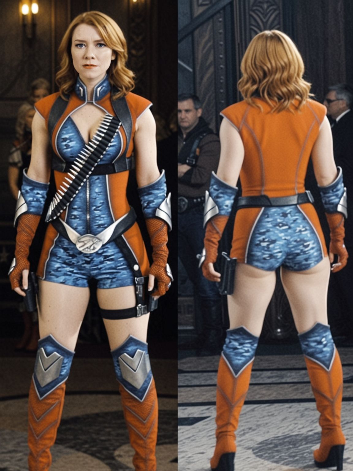 <lora:dmd2_sdxl_4step_lora_fp16:1>
<lora:Firecracker_v6.1_biglust:1>
sharp focus,full body shot,realistic,cinematic,(dramatic lighting:0.7),(looking at viewer:1.2),multiple views,front,back,
valorie,frcrkr costume,frcrkr gloves,"ammunition belt",faced to viewer, best quality,, rating_safe