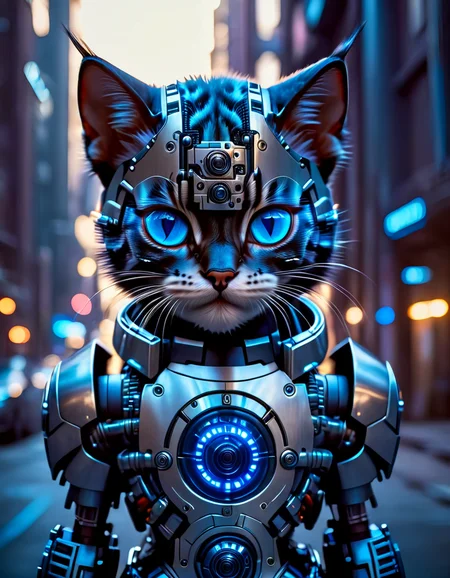 cinematic photo a cute cat, cyberpunk, science fiction, cyborg, looking at viewer, realistic, blue eyes, lips, black hair, freckles, arms at sides, watermark, artist name, standing, android, armor, blurry, joints, light, stunning, gorgeous, intricate detail, sharp focus, beautiful, elegant, highly detailed, very romantic, glowing
<lora:CyborgsXL:1>, , <lora:FILM_PHOTOGRAPHY_STYLE:0.25> . 35mm photograph, film, bokeh, professional, 4k, highly detailed