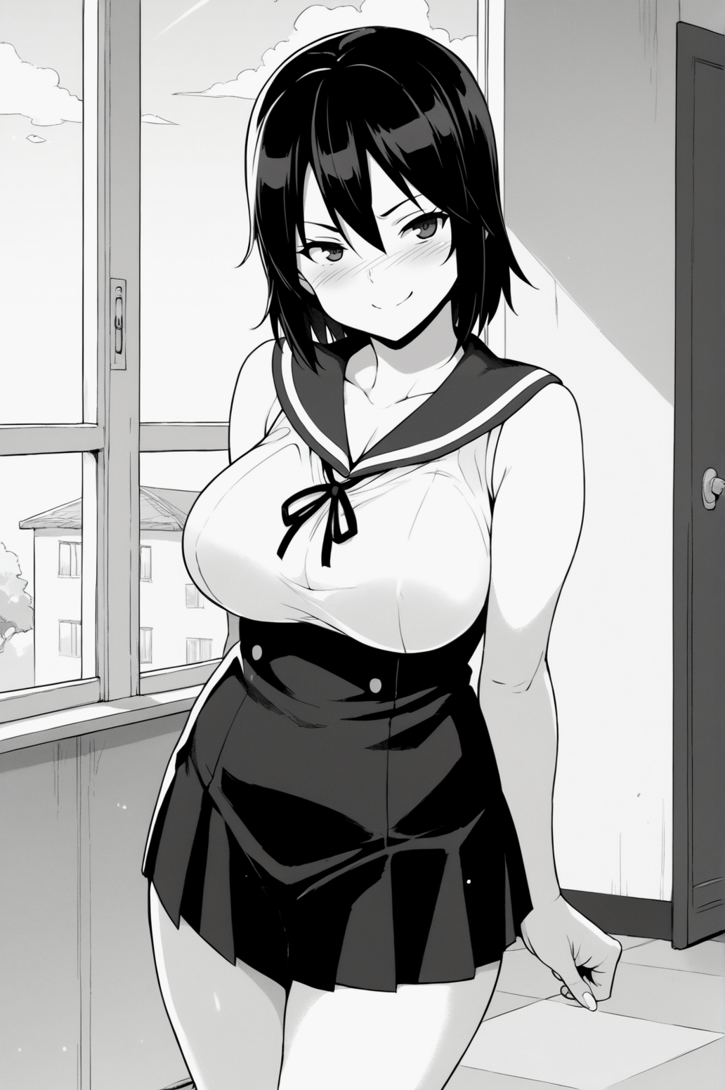 score_9, score_8_up, score_7_up, monochrome, manga_source, best background, detailed background, manga, grayscale  Satuki Kinugawa, student uniform, seductive smile, horny, naughty face, horny, indoors, <lora:JN_Satuki_Kinugawa:0.8>