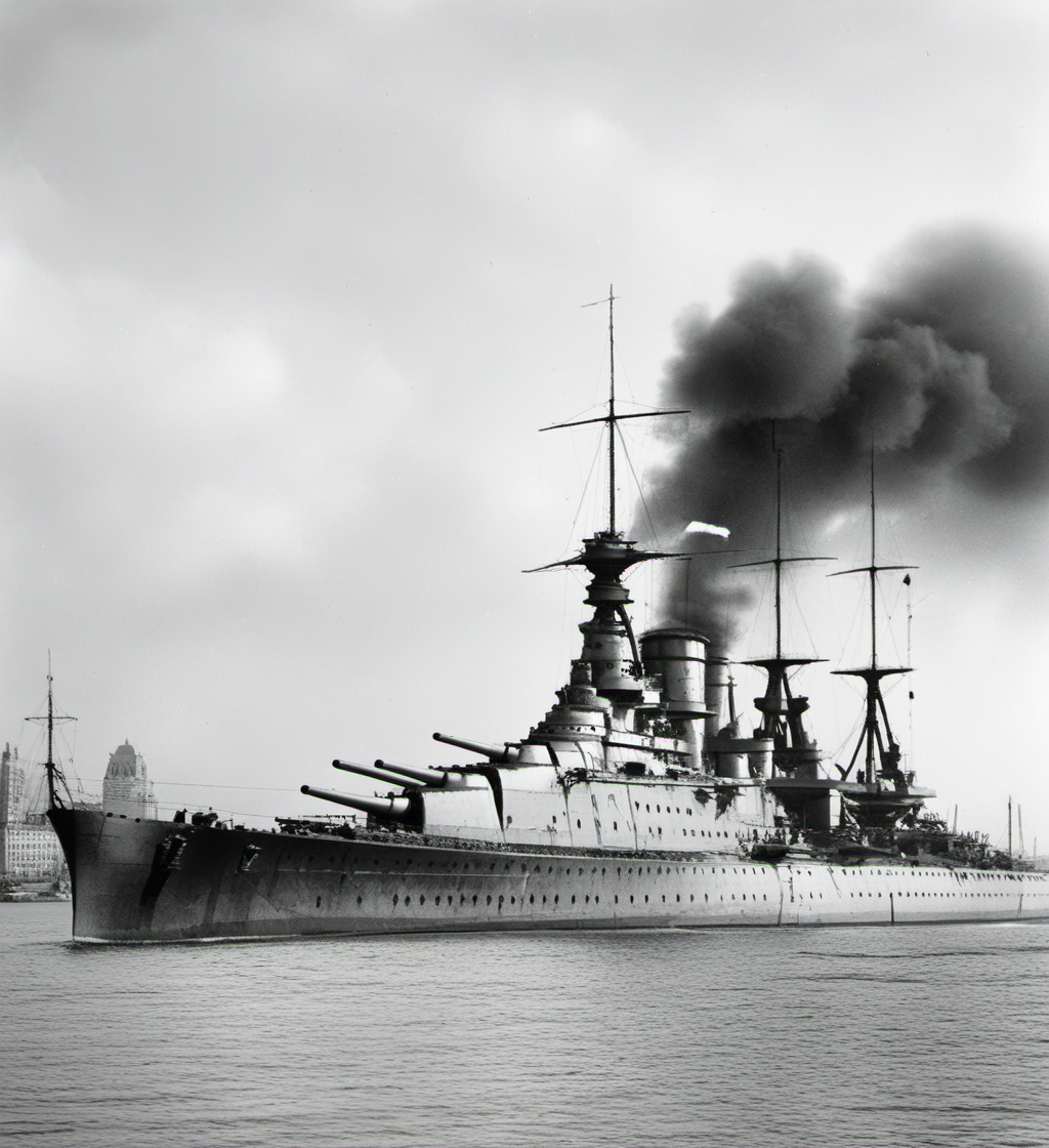 battleship,  Black and white photos, city, <lora:BATTLESHIP:0.7>