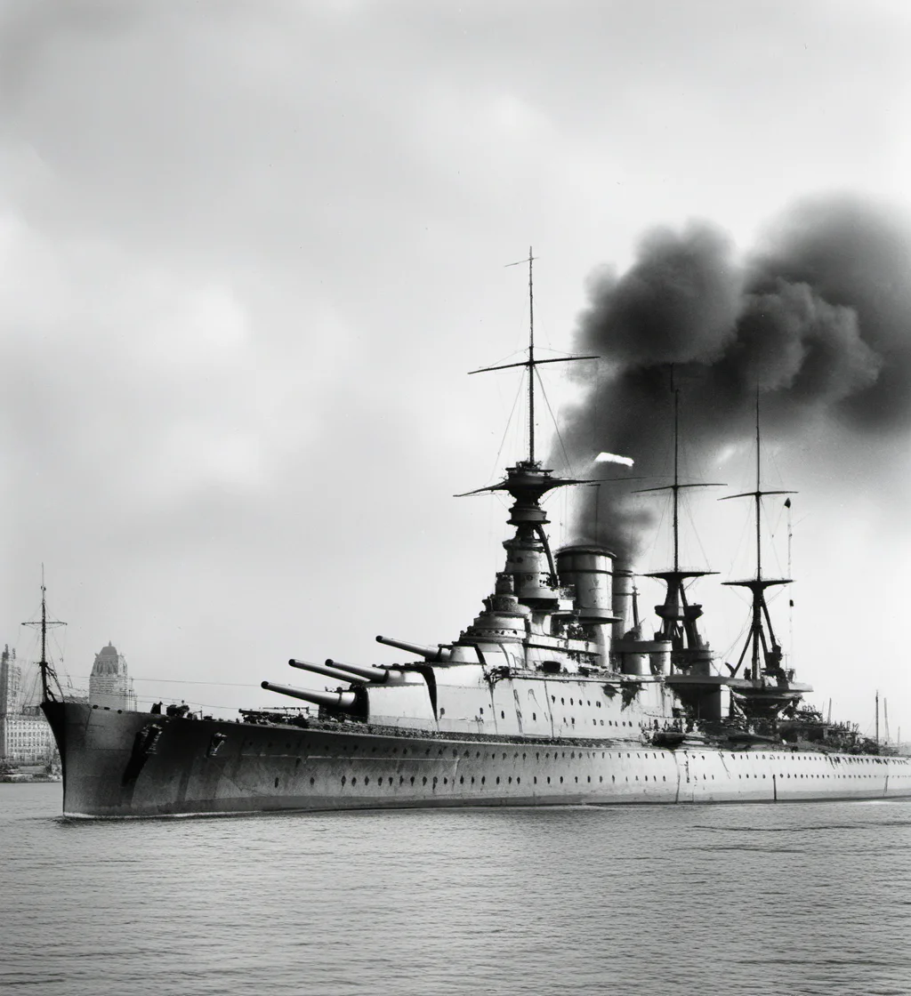battleship, Black and white photos, city, <lora:BATTLESHIP:0.7>