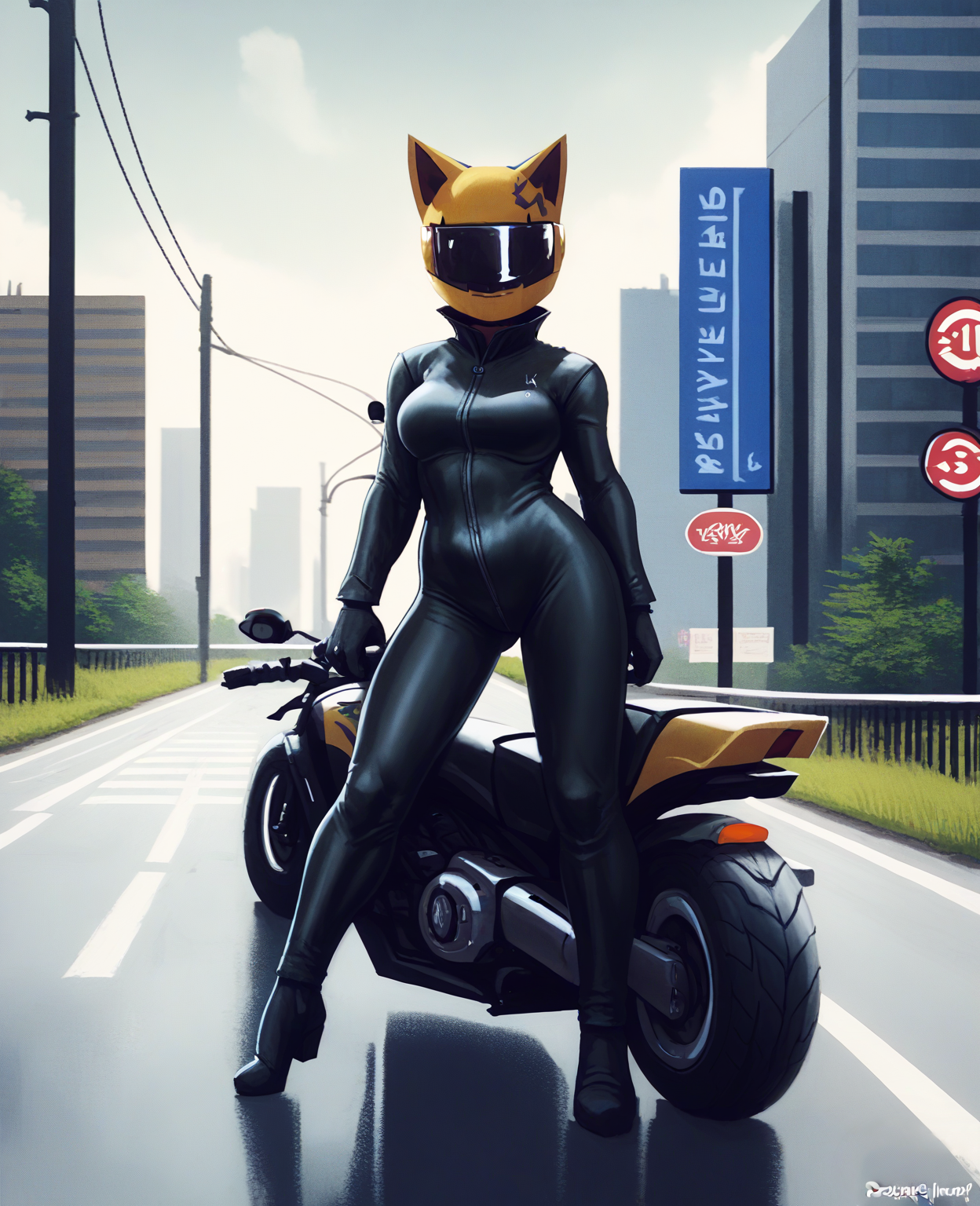 score_9, score_8_up, score_7_up, score_6_up, score_5_up, score_4_up, source_anime, [jwt|meb], ksh, celty, celty sturluson, 1girl, animal helmet, biker clothes, bikesuit, black bodysuit, black cat, bodysuit, breasts, building, cat, city, dullahan, durarara!!, full body, gloves, helmet, holding, kneepits, motor vehicle, motorcycle, motorcycle helmet, outdoors, over shoulder, skin tight, sky, skyscraper, solo, standing, traffic light, vehicle, from front, front view
<lora:celty_pdxl:1>
