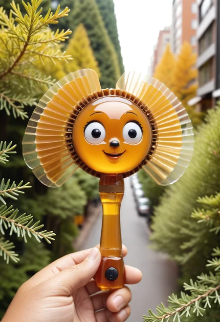 made of dvr-honey, Narrow (Handheld fan:1.2) , anthropomorphic with a face, forest and Juniper background, dense foliage and city street, soft focus, 35mm, BW,
<lora:HoneyStyleV2:0.8>