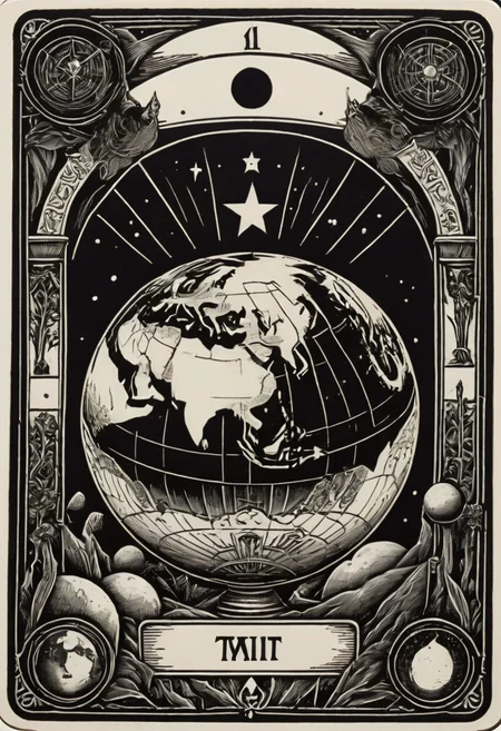 tarot_card, WORLD, front perspective, flat, frame,( square:1.1), (white outline:1.2) <lora:tarot_card:1>