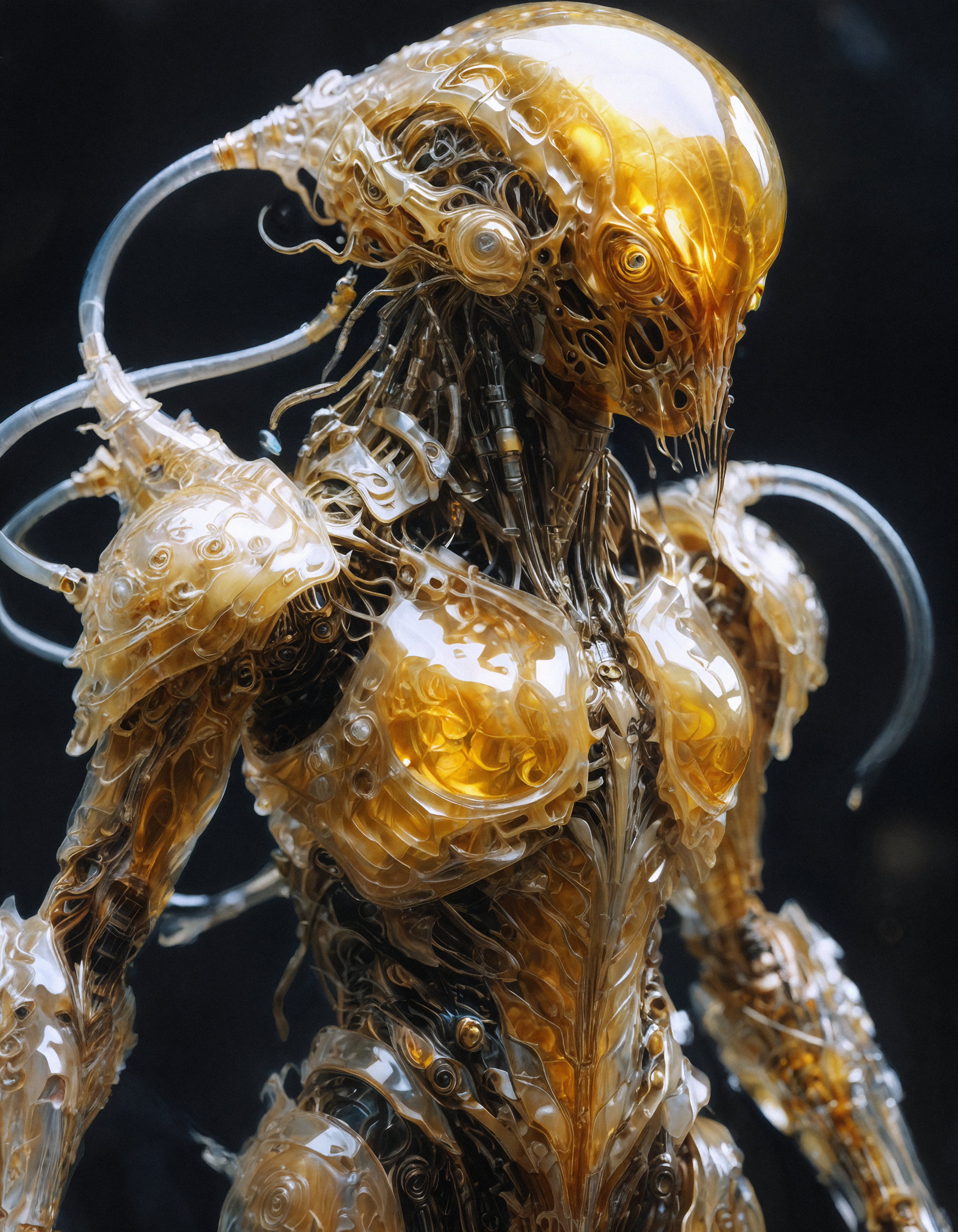 artiangel, artialien, Microcosm of servo actuator golden transparency Surreal encounter resin glandular structure Scramble Gundam