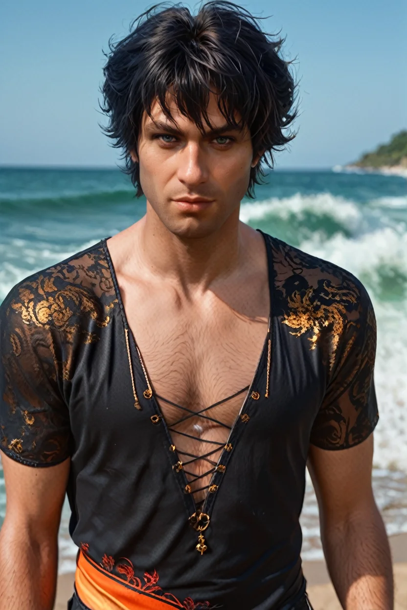 score_9, score_8_up, score_7_up, score_6_up
<lora:BGGortash:0.8>
BGGortash, 1boy, short hair, black hair, looking at viewer, male model with a surfboard under his arm, looking over his shoulder, sunset glow, beach waves in the background, confident and adventurous vibe