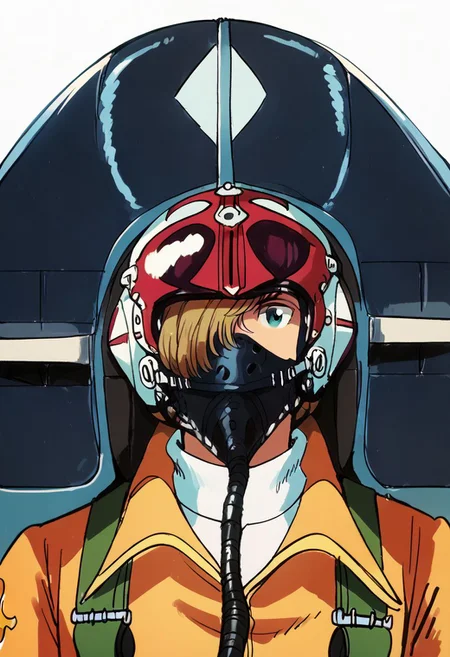 Bpb1,Score_9, score_8_up, score_7_up, score_6_up, 1boy, bpbshin, flight suit, standing next to aircraft, portrait, solo, hair over one eye helmet,  cockpit,  visor down