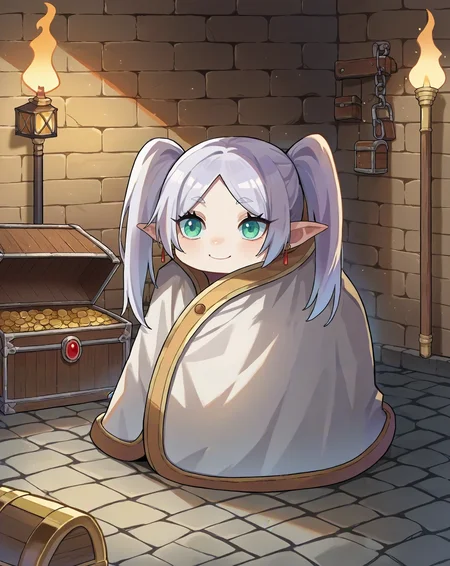 score_9, score_8_up, score_7_up, source_anime,
comfyblanket, blanket, chibi, smile,
frieren, dungeon, cobblestone, treasure chest, torch, darkness, twintails, clutter, earrings
<lora:concept_comfyblanket-pony-rls:1> <lora:char_frieren-pony:1>