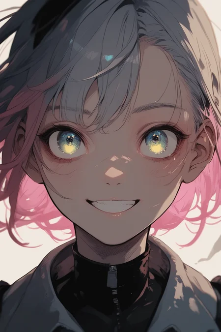 score_9, score_8_up, score_7_up, score_6_up, score_5_up, score_4_up, 1girl, cowboy shot, androgynous, green eyes, smile, dimples, BREAK colored hair, blue, pink, white, BREAK sinozick style, <lora:Sinozick_Style_XL_Pony:.7> <lora:mfcgXL:.2> <lora:detail_eyes:.5>