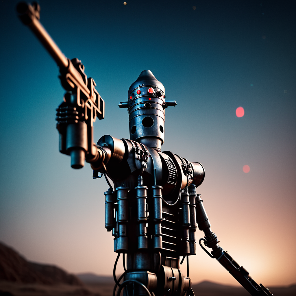 cinematic film still of  <lora:IG-88:1>
IG-88 droid a drawing of a robot with a gun In Star Wars Universe, solo, holding, weapon, holding weapon, gun, no humans, traditional media, robot, star (sky), holding gun, mecha, science fiction, space
, shallow depth of field, vignette, highly detailed, high budget, bokeh, cinemascope, moody, epic, gorgeous, film grain, grainy