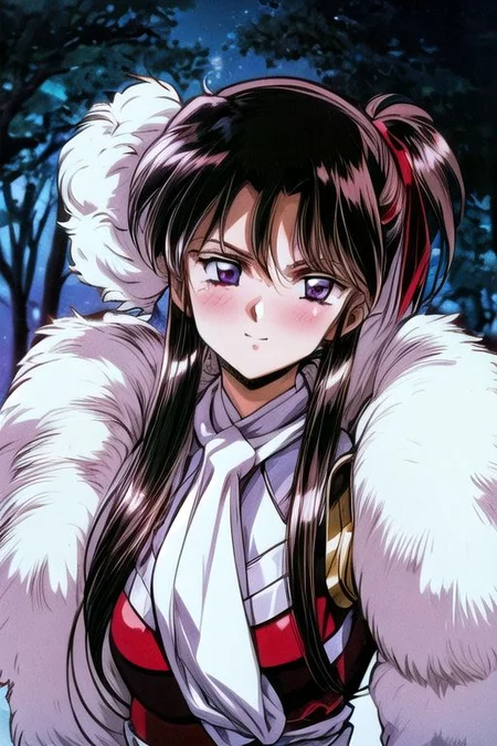 best quality 1girl Setsun4 solo long hair, (night time) forest background black hair very long hair purple eyes multicolored hair armor, small, (fur trim) (medium body),<lora:EMS-179-EMS:0.800000>,<lora:EMS-293862-EMS:0.800000> bow, hair_bow, hair_tubes, red_bow, brown_hair, long_hair, bangs, ascot, frilled_bow, yellow_ascot, blush, smile, hair_between_eyes, athletic, armor, miko, Smiling, happy, dragoon helmet, (helmet)