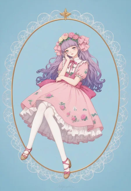 score_9, score_8_up, score_7_up,
masterpiece, best quality, detailed, amazing quality,
detailed background,
detailed face, detailed eyes, pastel colors,
solo, 1girl, dress, stockings, looking at viewer, cute, lovely, easynegative, closeup, flat colors, defined lines, legs in the air, flower dress