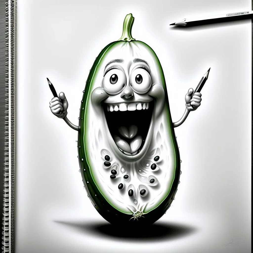a happy cucumber , full body made out of Jed-Pen , <lora:PencilDrawingStyle:0.7>