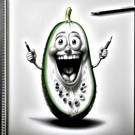 a happy cucumber , full body made out of Jed-Pen , <lora:PencilDrawingStyle:0.7>