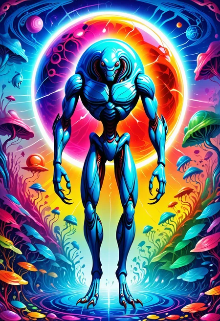 --(very aesthetic, best quality, ultra detailed), intricate details,
masterpiece, perfect, award winning, prize winning, concept art, Jed-Spl4sh,
alien space creature, segmented body, multiple eyes, techno insectoid, pudgy limbs, shiny body, chitlin, antenna, reflective body, alien planet, lush wildlife, colorful, vibrant colors, color contrast, bold lines, crisp lines, sharp lines , asymmetrical,