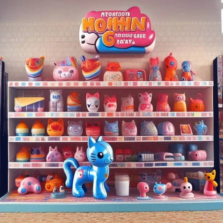Latex inflatable cat in a toy store