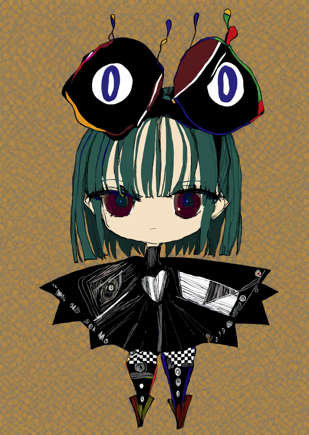 by narue 
1 girl, 
cute chibi 
anime 
best quality,  flat color,
 [(details:1.2): [ (many small details:1.3) : [ (many ultrasmall details: 1.2):(very detailed ultrasmall edges and microrelief:1.5):0.7 ]: 0.4 ] :0.2]