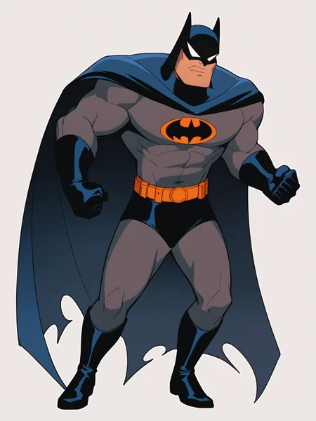 score_9, score_8_up, score_7_up, score_6_up, score_5_up,
1boy, cape, male focus, solo, superhero, belt, gloves, boots, mask, clenched hands
 <lora:Batman_Mask_of_the_Phantasm:1>