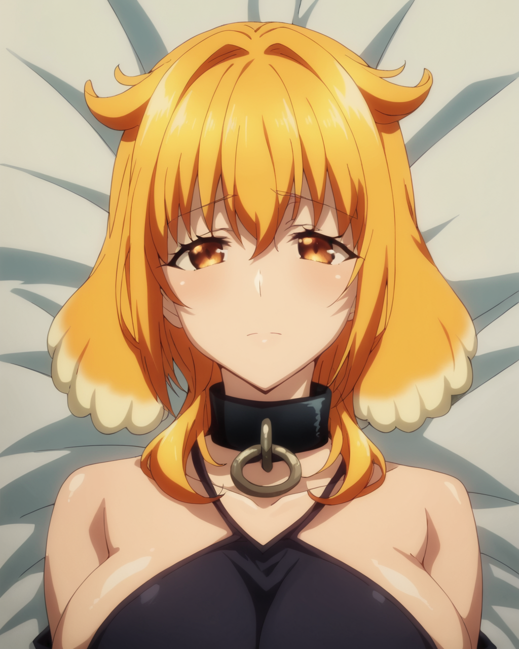 score_9, score_8_up, score_7_up, source_anime,masterpiece,best quality,highres,absurdres,official art,official style,source_anime,anime screencap,anime coloring,megami magazine,anime,animated,explicit,
huge breasts,shiny skin, <lora:Roxanne:1> roxanne, large breasts, animal ears, orange hair, dog ears, blonde hair, brown eyes, orange eyes, short hair,multicolored hair,bangs,  black collar, bare shoulders, clothing cutout, collarbone, detached sleeves,