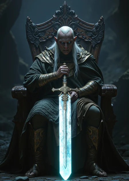 <lora:ck-Orcs-000016:1>, ck-0rcs, this is an image of an elderly orc sitting in front of the viewer, on a throne, holding a HUGE giant ethereal glowing sword
<lora:flux.1_lora_flyway_Epic-detail_v2:0.6>