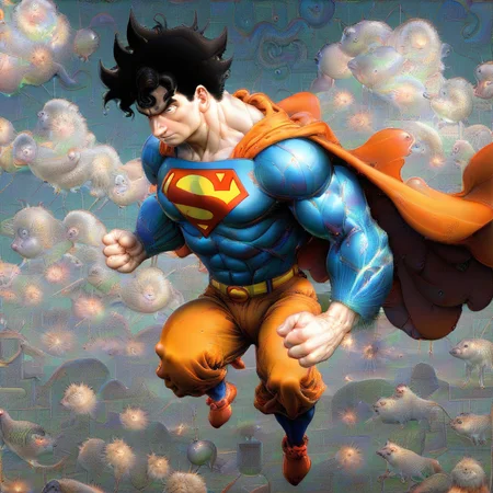 <lora:DeepDream2:1> superman , goku