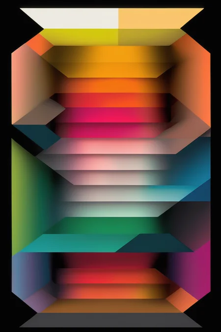 <lora:Felipe Pantone Style:1>Felipe Pantone Style - graphic of a rectangle split into four exagons and pentagos - each with a different colour in gradients