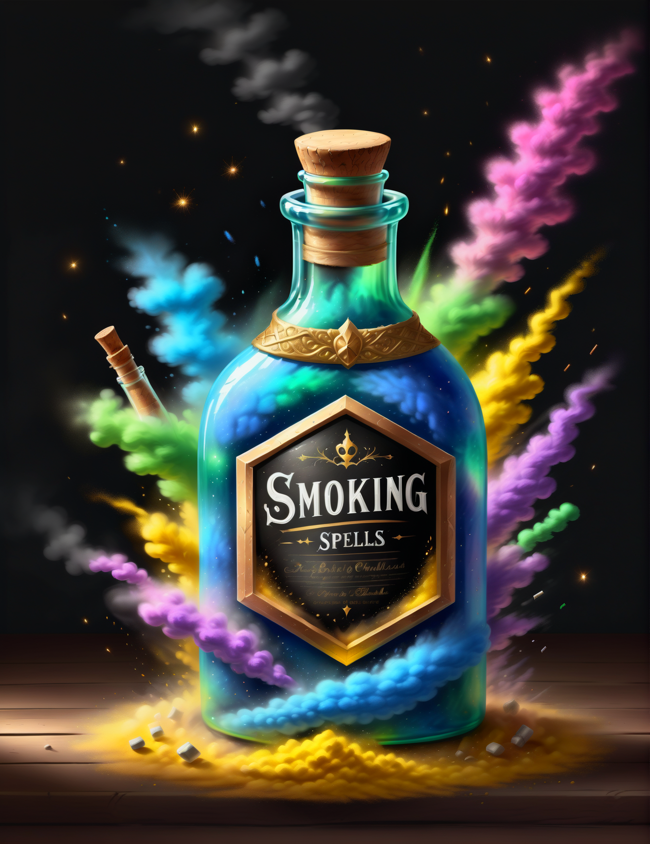 <lora:ChalkDustStyleSDXL:1> a bottle of smoking spells in the style of chalkdust, symmetrical, potions, elegant, magical, fantasy, 8k, concept art, digital art, high quality, highly detailed