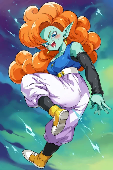 score_9, score_8_up, score_7_up, score_6_up, score_5_up, score_4_up, masterpiece, high quality, BREAK, full body, BREAK, 1girl, <lora:Zangya:0.8> zangya (dragon ball), orange hair, blue skin,