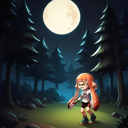 score_9, score_8_up, score_7_up, score_6_up, score_5_up, score_4_up,
luminekoStyle
inkling girl, splat shorts, splat shirt, splattershot (splatoon),
Night, forest, moon, eyes in the dark, trees, scared, holding splattershot,