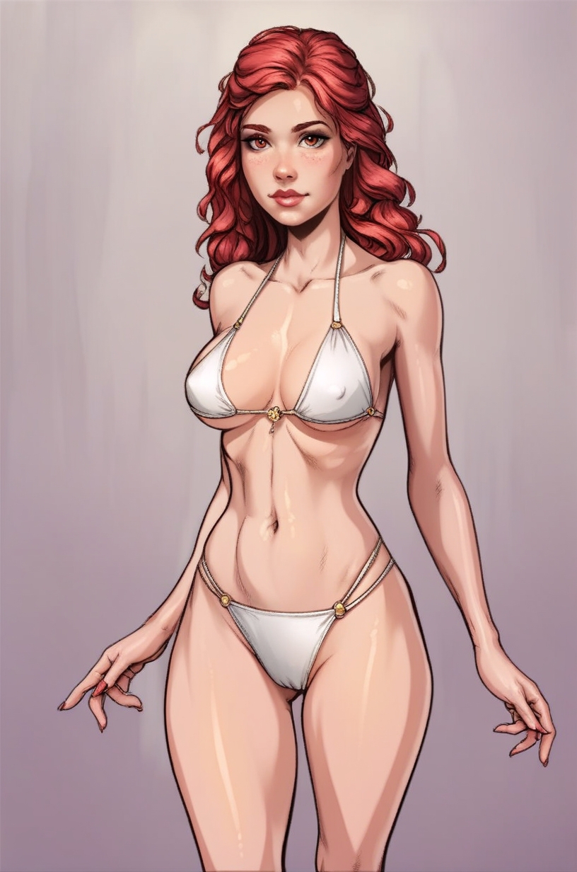 score_9, score_8_up, score_7_up, score_6, score_5, score_4, source_cartoon, realistic,1girl, looking at viewer, rating_questionable\rating_explicit red hair, pale skin bikini <lora:Witch_Trainer-000007:0.8> w1tchtr4a1n3r.