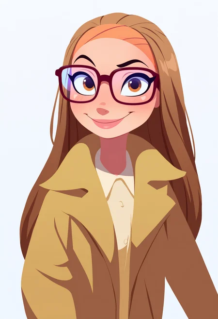 best quality, amazing quality, very aesthetic, absurdres, thick lineart,
1girl, hlcivil, brown eyes, brown hair, long hair,
glasses, headband, coat,
upper body,
smile, looking at viewer, solo, simple background, white background, <lora:HoneyLemonNoobXL_byKonan:1>