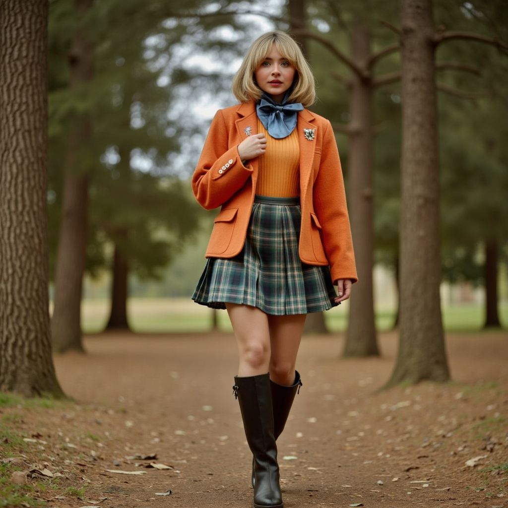 Faded Polaroid Photo, analog film photo <lora:AshleyR4:0.8> a close up, half body shot, aslx, costume, aslx, a woman wearing an ashley graham costume with orange jacket, plaid skirt, black boots, blond hair styled in a bob, she's in a forest, walking slowly, ultra detailed, ultra realistic, ultra quality, cinematic, cinematic lighting, ultra detailed  <lora:SAbrina Carpenter-V1x1:1> s4br1n4c . faded film, desaturated, 35mm photo, grainy, vignette, vintage, Kodachrome, Lomography, stained, highly detailed, found footage, analog, old faded photo, old polaroid, RAW candid cinema, 16mm, color graded portra 400 film, remarkable color, ultra realistic, textured skin, remarkable detailed pupils, realistic dull skin noise, visible skin detail, skin fuzz, dry skin, shot with cinematic camera