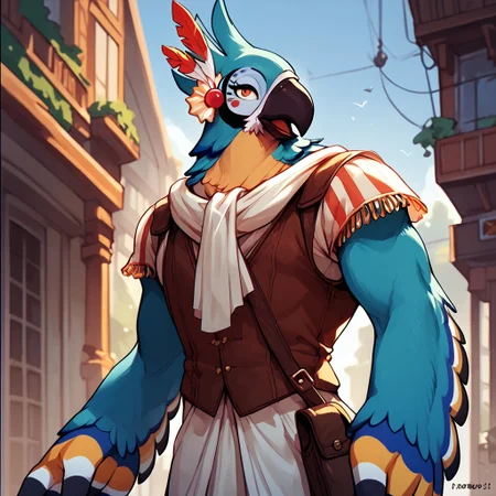 score_9, score_8_up, score_7_up, <lora:Kass-000009:1.0>, kass, bird boy, clothed, standing,