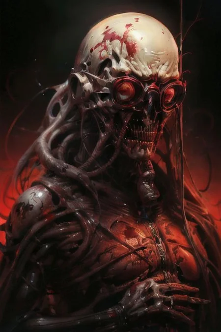 (Realistic:1.5) EdobHorrorLandscape , backlighting, 1humanoid, blood, out, red, black background, star (sky), goggles, looking at viewer, very wide shot, <lora:EdobHorrorLandscape_v1.0:0.8>