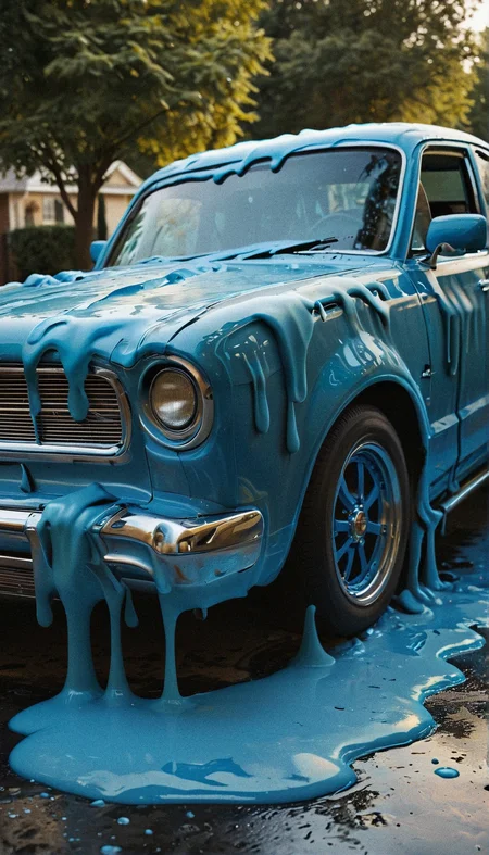 melted blue car CheeseOnTopStyle blue