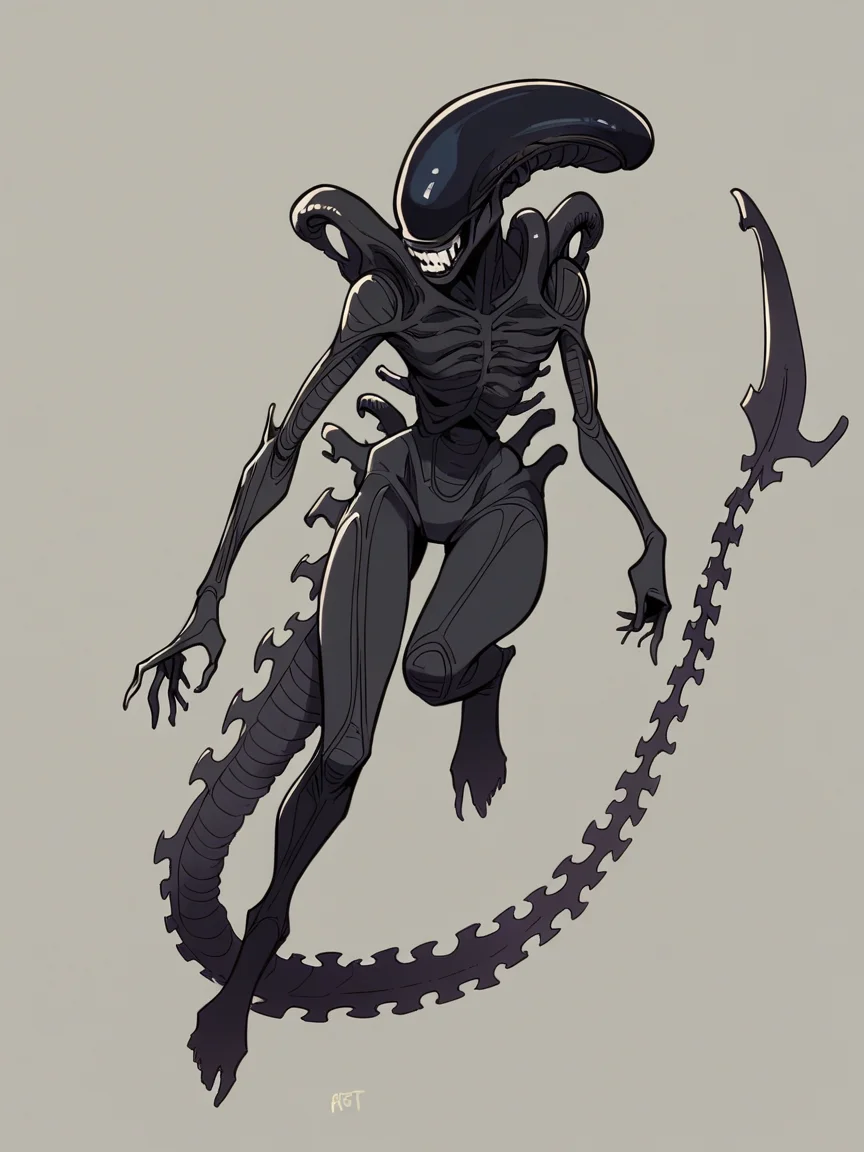 score_9, score_8_up, score_7_up, score_6_up,<lora:c4rll4rXLP:1> c4rll4r, xenomorph,1girl