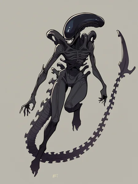 score_9, score_8_up, score_7_up, score_6_up,<lora:c4rll4rXLP:1> c4rll4r, xenomorph,1girl