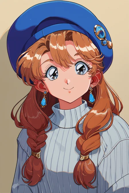 score_9,score_8_up,score_7_up,masterpiece,best quality,
hrn_yc Style,
1girl,solo,brown hair,jewelry,earrings,hat,sweater,upper body,smile,long hair,braid,blue headwear,looking at viewer,long sleeves,beret,retro artstyle,ribbed sweater,
<lora:super lora_flyx3_XL_PONY_V2:0.9>,