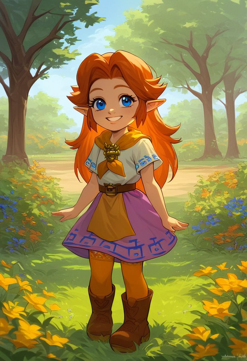 (((score_9, score_8_up, score_8, solo, female, malon, short sleeves, boots, belt, malon dress, purple skirt, brown belt, yellow neckerchief, orange long stockings, female, cute, cub, young cub, young))), (((eye lashes, brown hair, blue eyes))), (masterpiece, best quality, hires, high resolution:1.2), rating_safe, detailed background, (((garden, tree, outdoors, grass, orange long stockings))), (((smile, suggestive, looking at viewer))) (((laying on grass, side, orange long stockings})), (((female, solo))),