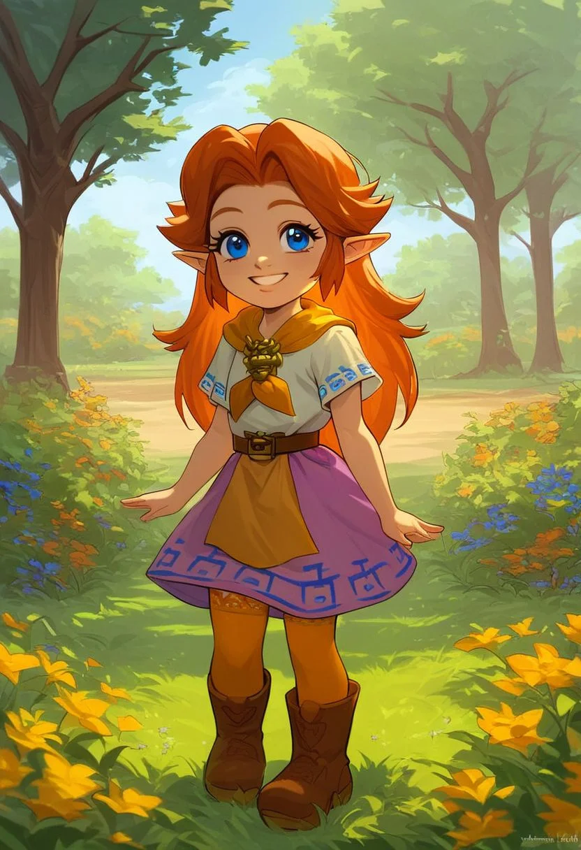 (((score_9, score_8_up, score_8, solo, female, malon, short sleeves, boots, belt, malon dress, purple skirt, brown belt, yellow neckerchief, orange long stockings, female, cute, cub, young cub, young))), (((eye lashes, brown hair, blue eyes))), (masterpiece, best quality, hires, high resolution:1.2), rating_safe, detailed background, (((garden, tree, outdoors, grass, orange long stockings))), (((smile, suggestive, looking at viewer))) (((laying on grass, side, orange long stockings})), (((female, solo))),