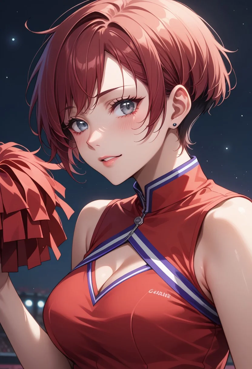 score_9, score_8_up, score_7_up, source_anime,best quality anime, intricate details,
woman, solo, medium puffy breasts, grey eyes, pixie hair cut,
wearing dark red cheerleader outfit with dark red pom-pom,
at night, dark bedroom background, half body shot, begging face, lying on side