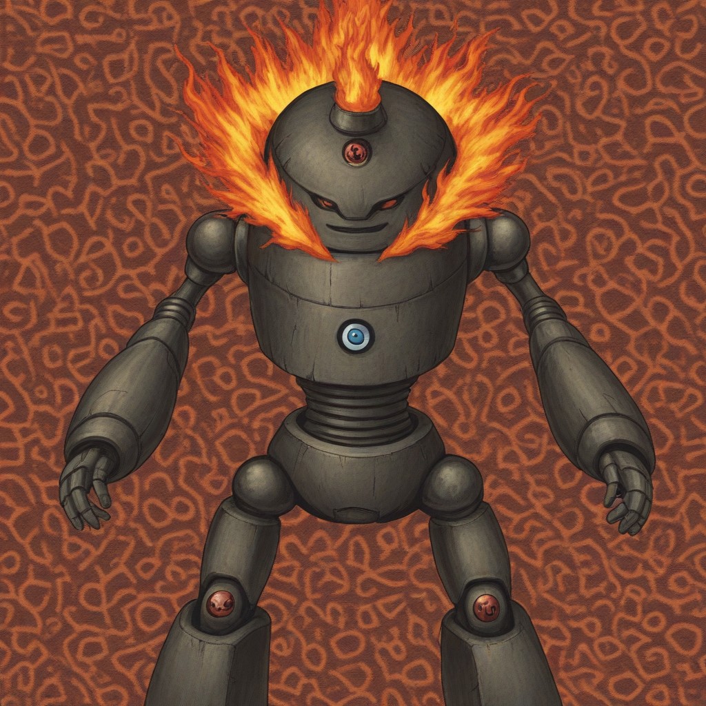 masterpiece, best quality, 
1boy, solo, no humans, 
(typhlosion:0.5), 
(robot:1.5), 
fire, 
abstract background