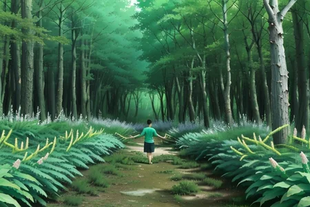 An egoztic forest made of large flowering giant asparagus