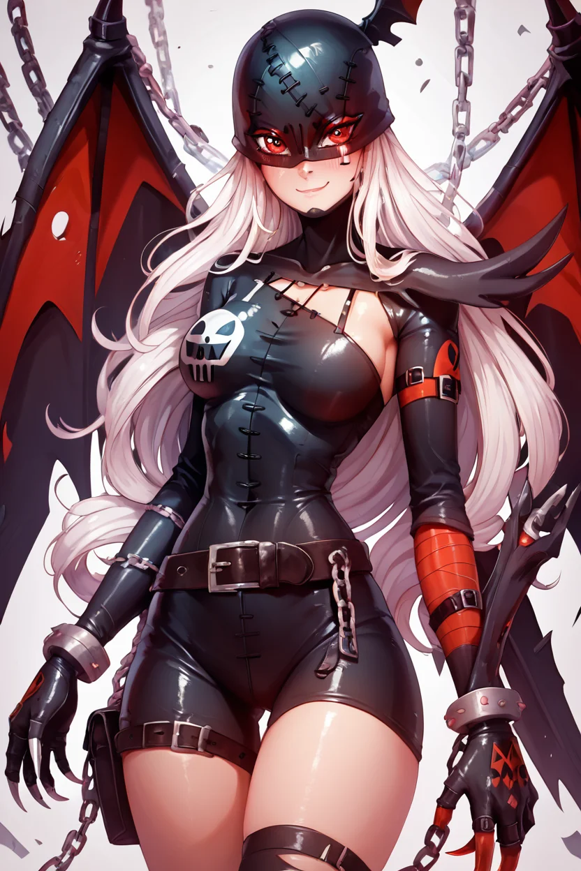 score_9, score_8_up, score_8, medium breasts, (curvy), cute, eyelashes, BREAK, , zzLadyDevi, chain, belt, stitches, claws, gloves, wings, asymmetrical clothes, bodysuit, <lora:LadyDevimon_Digimon_PDXL:0.8>, , BREAK, smile, closed mouth, looking at viewer, cowboy shot, ,,, embedding:zPDXL, Expressiveh, ,,, <lora:Puppypaww_Style_PDXL_v2:0.8>, <lora:SDXLFaeTastic2400:0.5>, <lora:Expressive_H-000001:0.4>,
