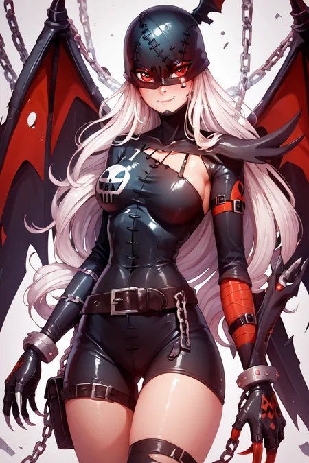 score_9, score_8_up, score_8, medium breasts, (curvy), cute, eyelashes, BREAK, , zzLadyDevi, chain, belt, stitches, claws, gloves, wings, asymmetrical clothes, bodysuit, <lora:LadyDevimon_Digimon_PDXL:0.8>, , BREAK, smile, closed mouth, looking at viewer, cowboy shot, ,,, embedding:zPDXL, Expressiveh, ,,, <lora:Puppypaww_Style_PDXL_v2:0.8>, <lora:SDXLFaeTastic2400:0.5>, <lora:Expressive_H-000001:0.4>,