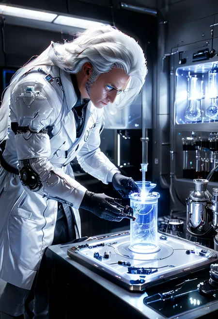 (HD, masterpiece, best quality, ultra detailed), pg-rated, a scientist conducting experiments in a lab made out of SilverPulse, add-detail-xl, xl_more_art-full_v1<lora:XL\Style\SilverPulseMorphXL.safetensors:1.0:1.0> <lora:XL\Enhance\add-detail-xl.safetensors:0.8:0.8> <lora:XL\Enhance\xl_more_art-full_v1.safetensors:0.8:0.8>