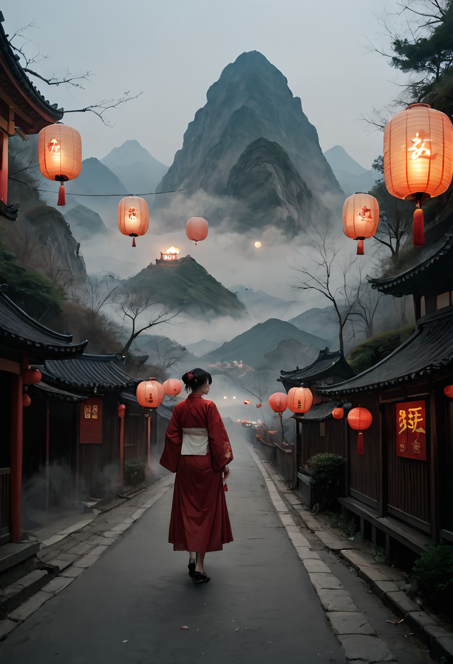 score_9,score_8_up,score_7_up,8k,1girl,solo,,ruanyi0697,paper lantern,fog,mountain,<lora:0697 Huangquan Road_v1_pony:1>