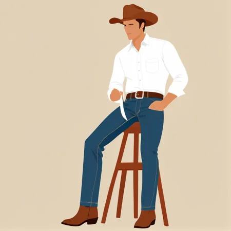 <lora:F2D-000001:1>,flat color,man,cowboy clothes,chaps,jeans,brown belt,lasso,Writing in a journal at a cozy cafe.,isolated,simple background,no background,no face,, Vector art, Vivid colors, Clean lines, Sharp edges, Minimalist, Precise geometry, Simplistic, Smooth curves, Bold outlines, Crisp shapes, Flat colors, Illustration art piece, High contrast shadows, Technical illustration, Graphic design, Vector graphics, High contrast, Precision artwork, Linear compositions, Scalable artwork, Digital art